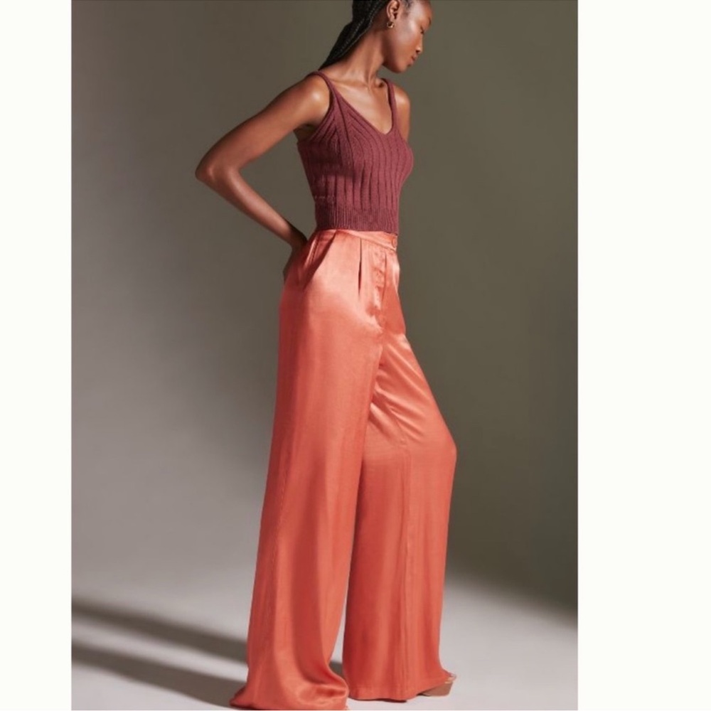 CoreyLynn Calter orange satin pant from Anthro, trouser style Sz Lg NEW NWT - Picture 4 of 4